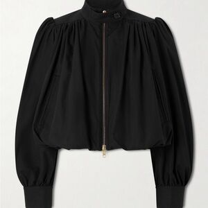 Chloé Cropped Gathered Puff-Shoulder Jacket with Gold Zip Size 40 Runway Oprah